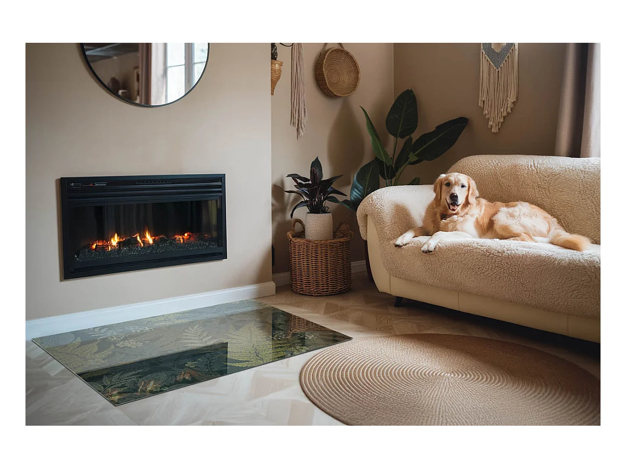 Vloerplaat voor houtkachel, onder open haard - Rechthoek - 120x80 - Plantmotieven met vlinders