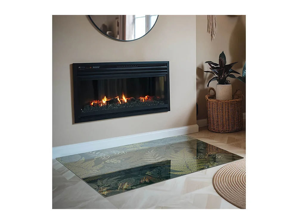 Vloerplaat voor houtkachel, onder open haard - Rechthoek - 120x80 - Plantmotieven met vlinders