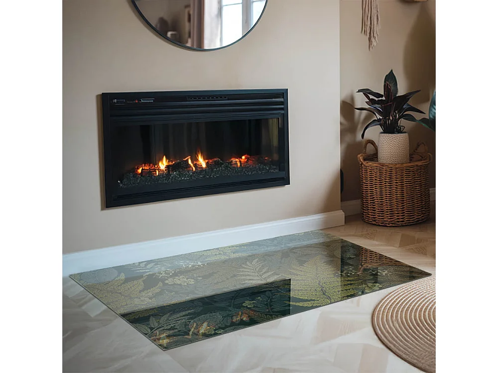 Vloerplaat voor houtkachel, onder open haard - Rechthoek - 120x80 - Plantmotieven met vlinders