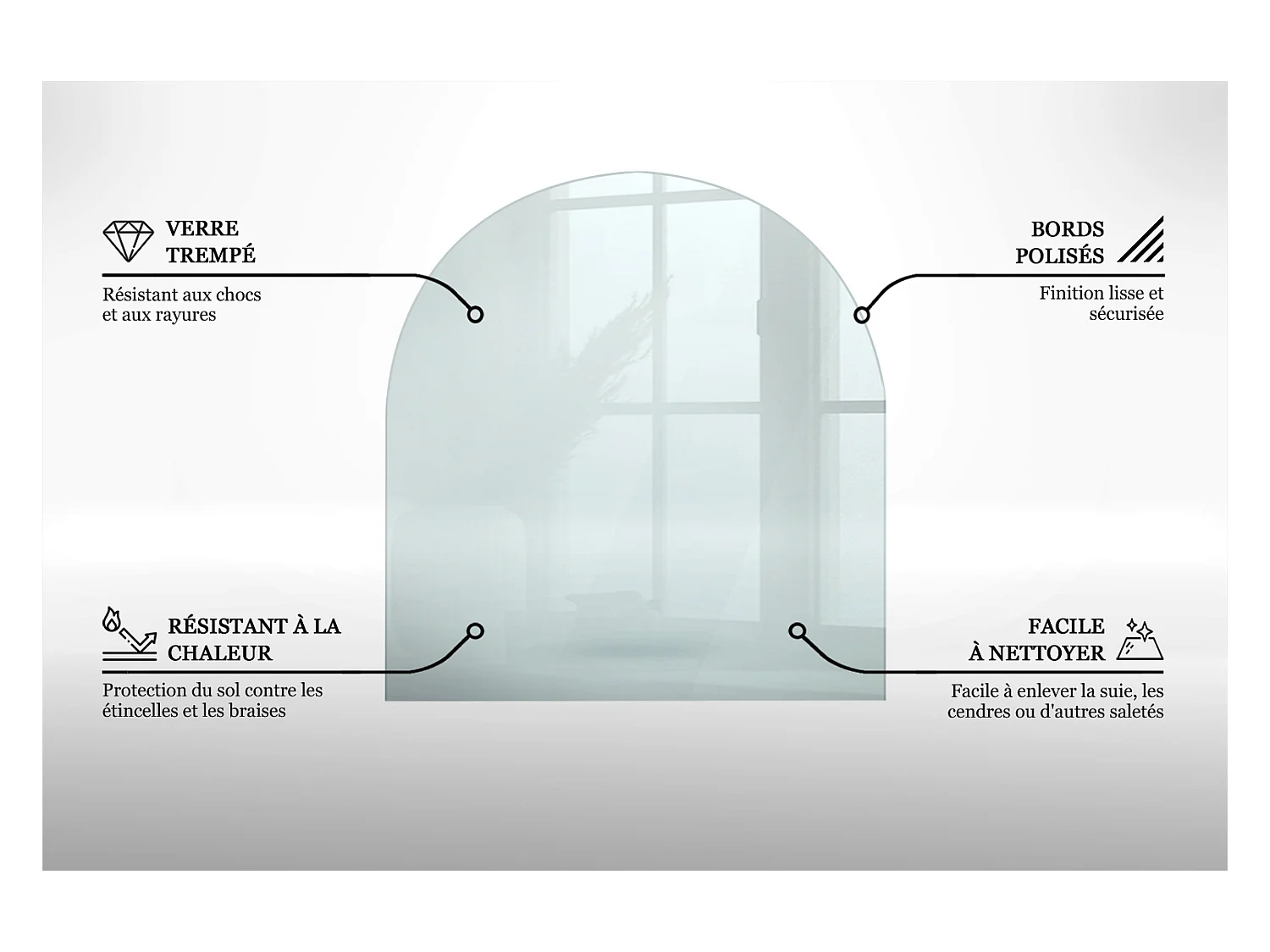 Vloerplaat voor houtkachel, onder open haard - gjennomsiktig - halfrond - 80x70 cm