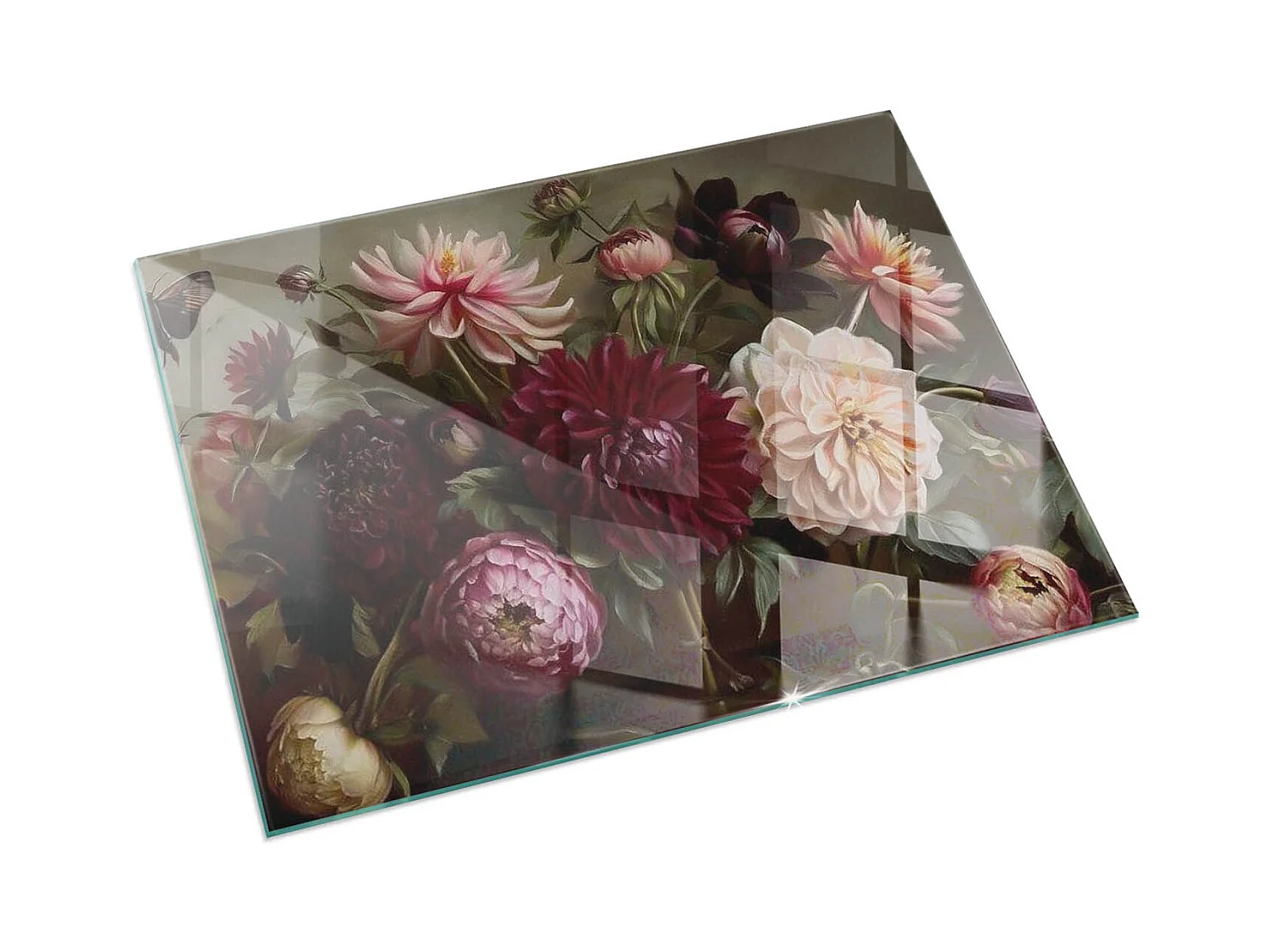 Glasplatte zum Schutz vor Funkenflug, Kaminauflage - Rechteck - 60X40 - Blumenstrauß im Detail