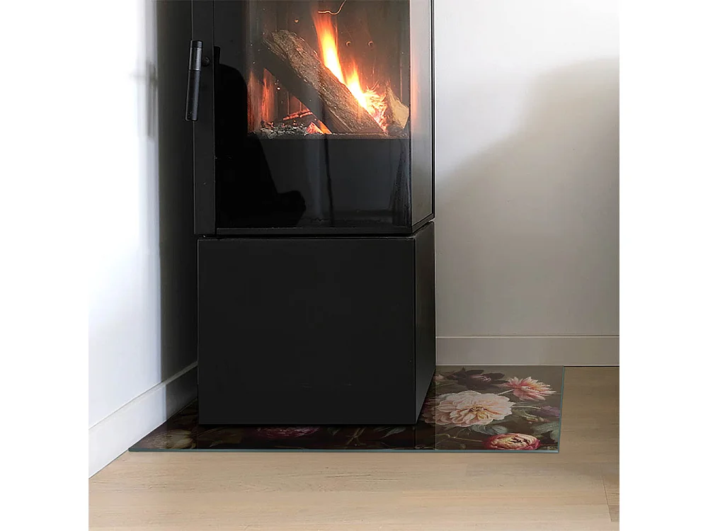 Glasplatte zum Schutz vor Funkenflug, Kaminauflage - Rechteck - 60X40 - Blumenstrauß im Detail