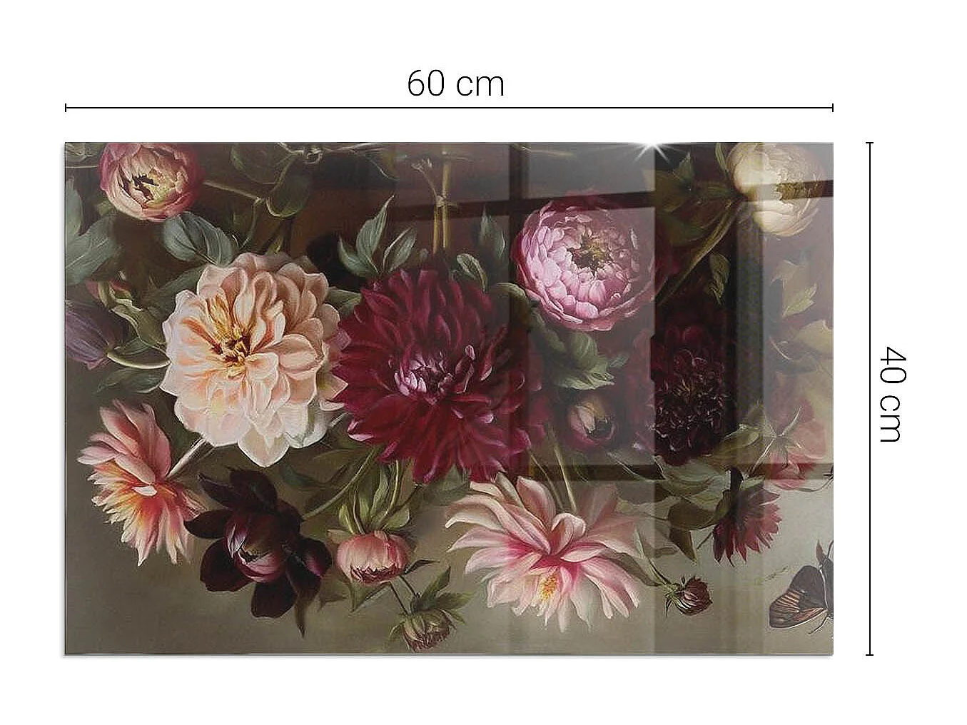 Glasplatte zum Schutz vor Funkenflug, Kaminauflage - Rechteck - 60X40 - Blumenstrauß im Detail