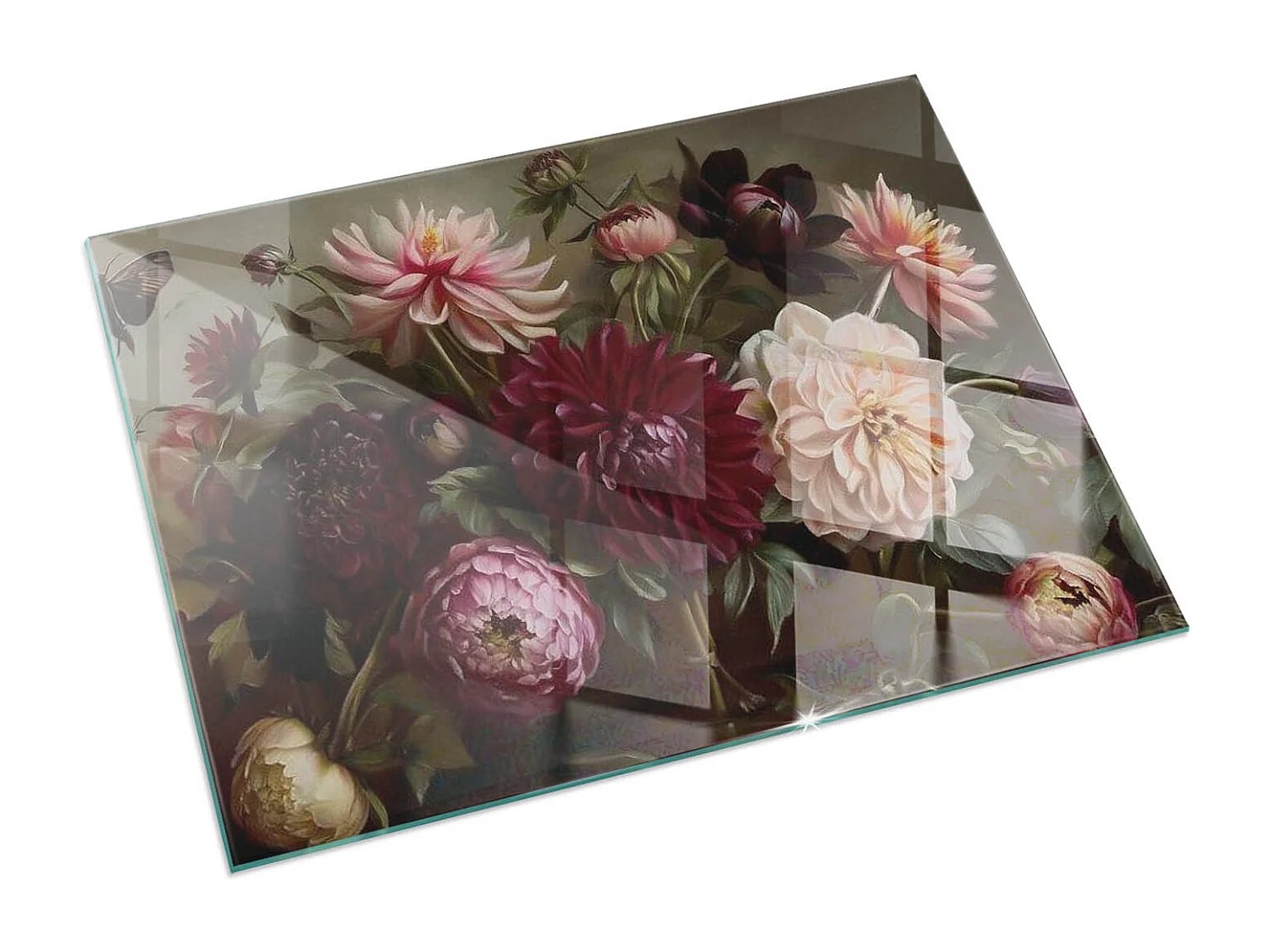 Plaque de sol en verre pour poêle - Rectangle - 60X40 - Bouquet floral en détail