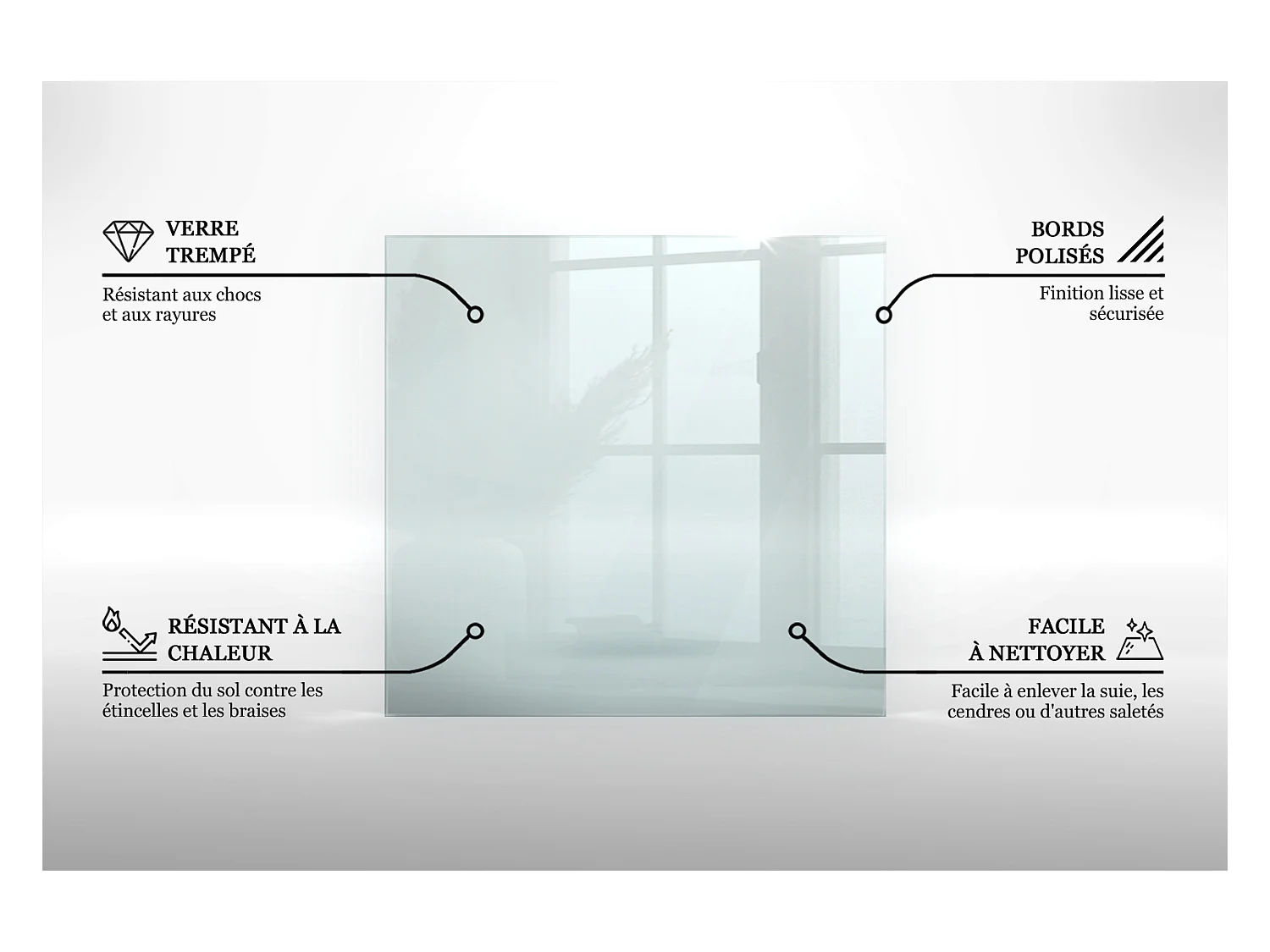Vloerplaat voor houtkachel, onder open haard - gjennomsiktig - Rechthoek - 120x80