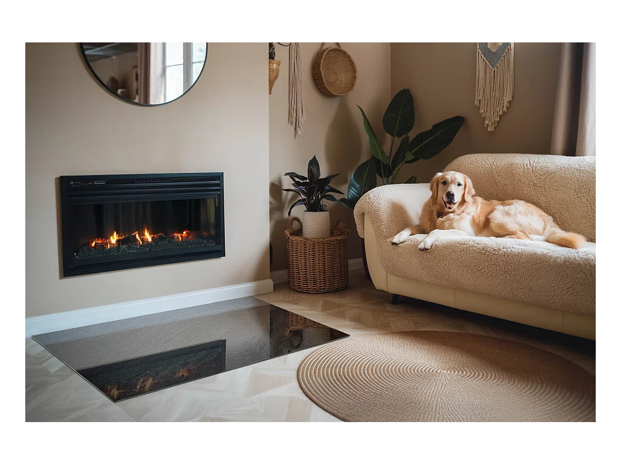 Plaque de sol en verre pour poêle - Rectangle - 120x80 - Texture de pierre naturelle