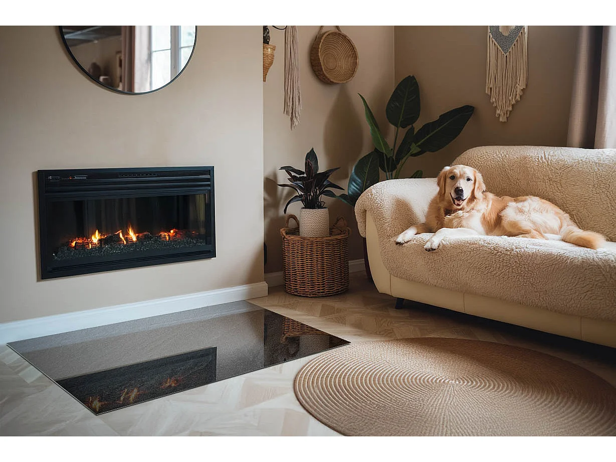 Glasplatte zum Schutz vor Funkenflug, Kaminauflage - Rechteck - 120x80 - Natursteinstruktur