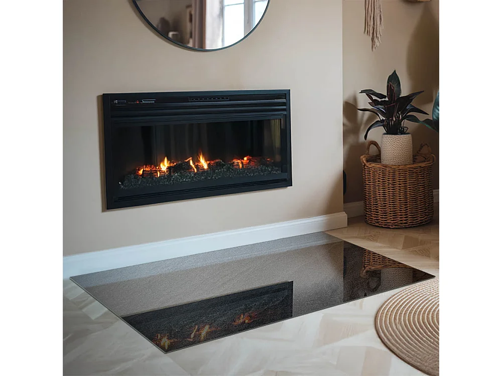 Glasplatte zum Schutz vor Funkenflug, Kaminauflage - Rechteck - 120x80 - Natursteinstruktur