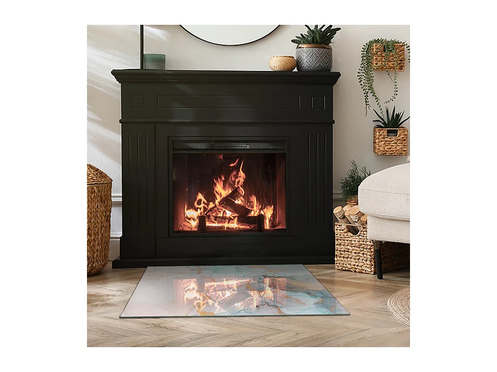 Glasplatte zum Schutz vor Funkenflug, Kaminauflage - Rechteck - 80x60 - Elegante Blätter in der Textur