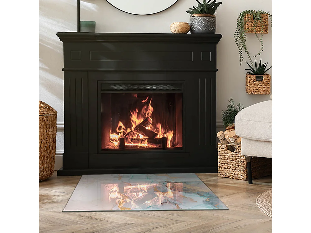 Glasplatte zum Schutz vor Funkenflug, Kaminauflage - Rechteck - 80x60 - Elegante Blätter in der Textur