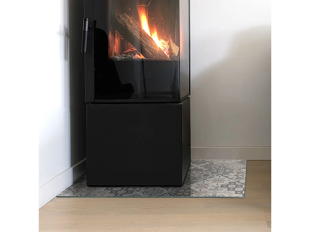 Plaque de sol en verre pour poêle - Rectangle - 60X40 - Modèle de mosaïque décorative