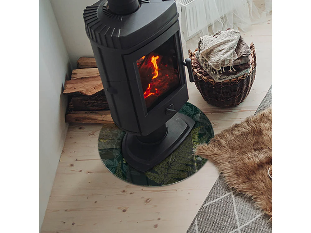 Glasplatte zum Schutz vor Funkenflug, Kaminauflage - Rad - 50x50 - Pflanzenmotive mit Schmetterlingen