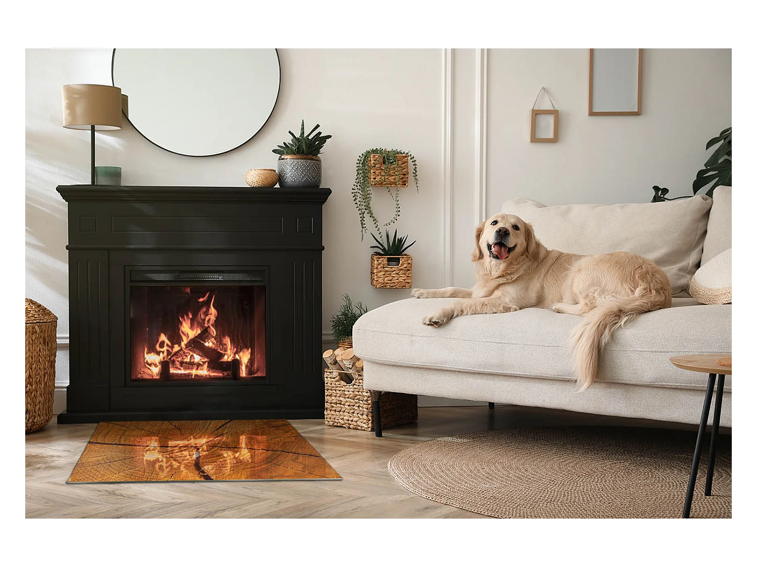 Plaque de sol en verre pour poêle - Rectangle - 80x60 - Texture de pierre naturelle