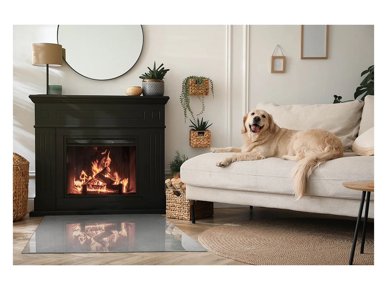 Plaque de sol en verre pour poêle - Rectangle - 100x70 - Texture béton avec effet