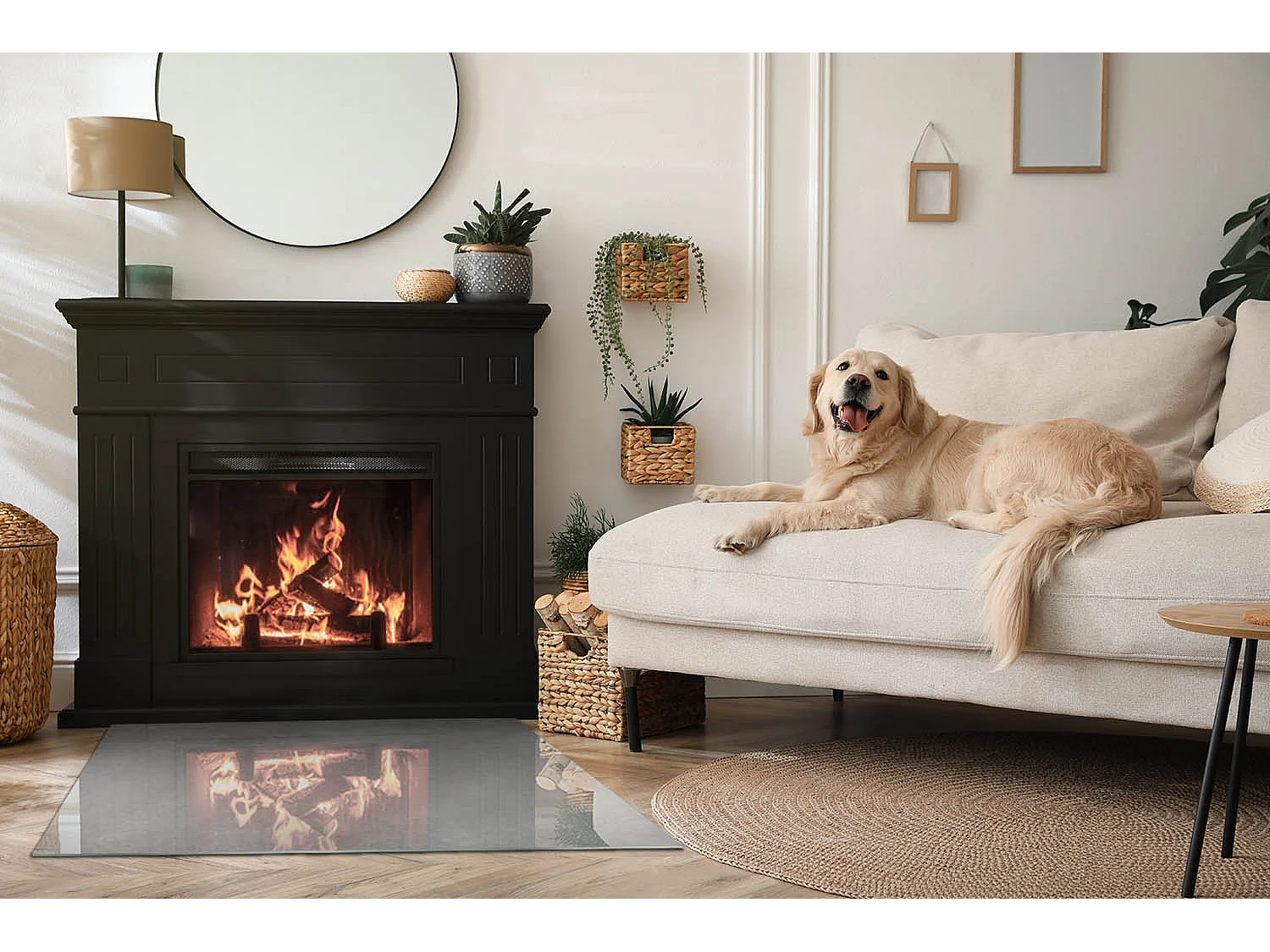 Glasplatte zum Schutz vor Funkenflug, Kaminauflage - Rechteck - 100x70 - Betontextur mit Wirkung