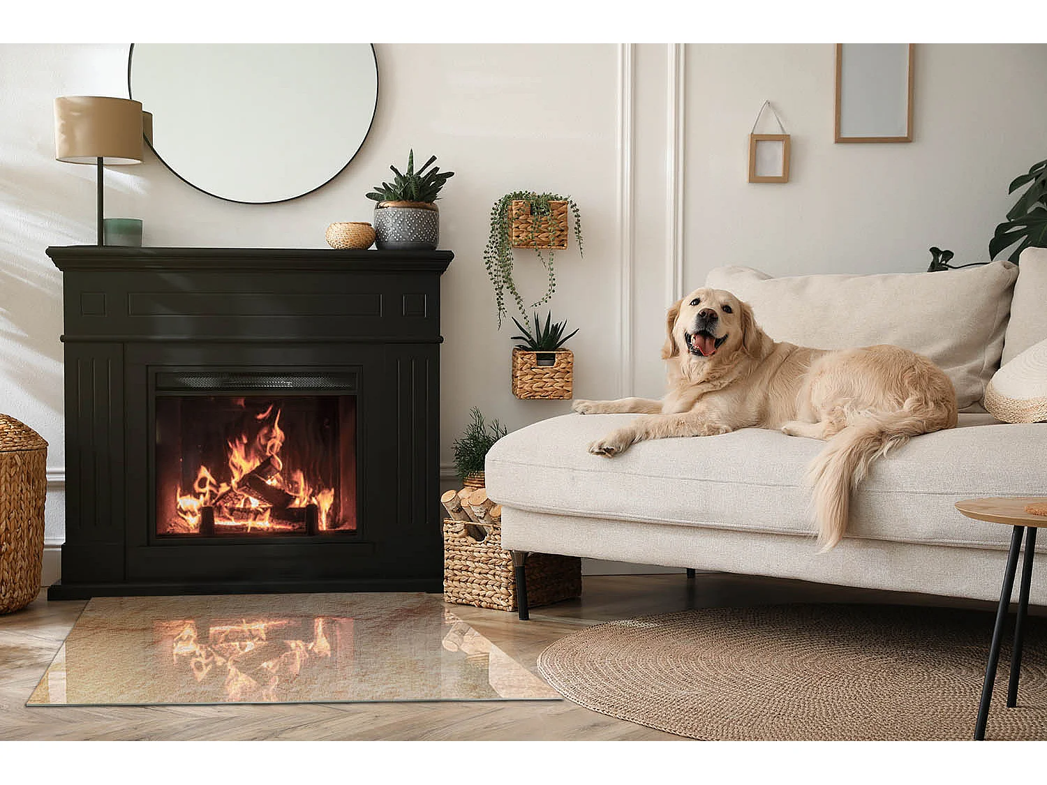 Plaque de sol en verre pour poêle - Rectangle - 100x70 - Texture de pierre naturelle