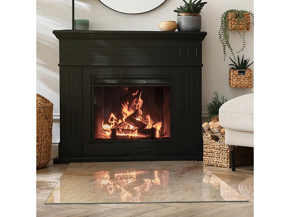 Plaque de sol en verre pour poêle - Rectangle - 100x70 - Texture de pierre naturelle