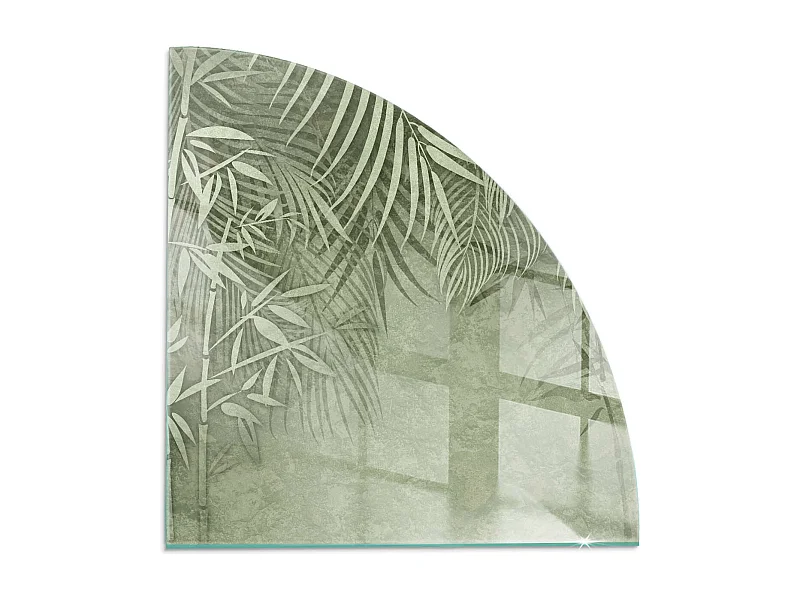 Plaque de sol en verre pour poêle - Un quart - 1/4 100x100 - Feuilles tropicales en arrière-plan