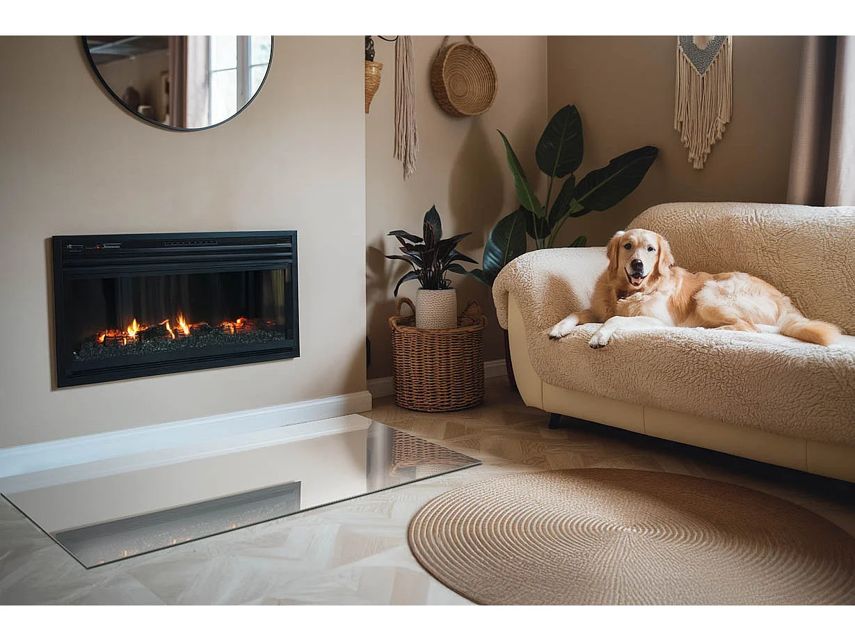 Plaque de sol en verre pour poêle - Rectangle - 140x70 - Couleur ivoire