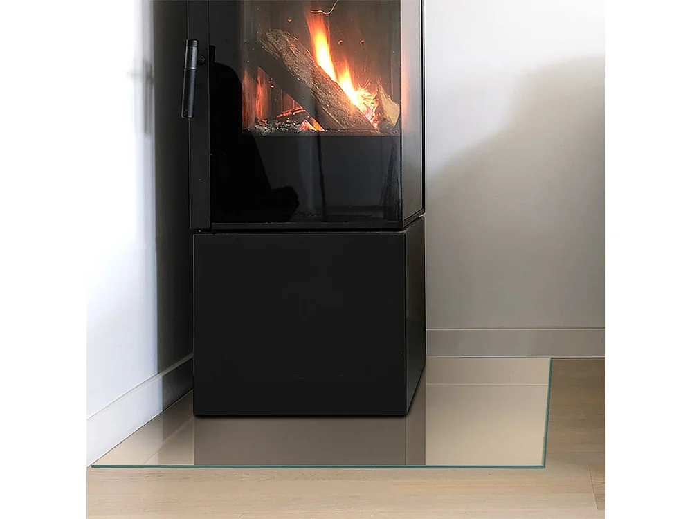 Plaque de sol en verre pour poêle - Carré - 60x60 - Couleur Beige