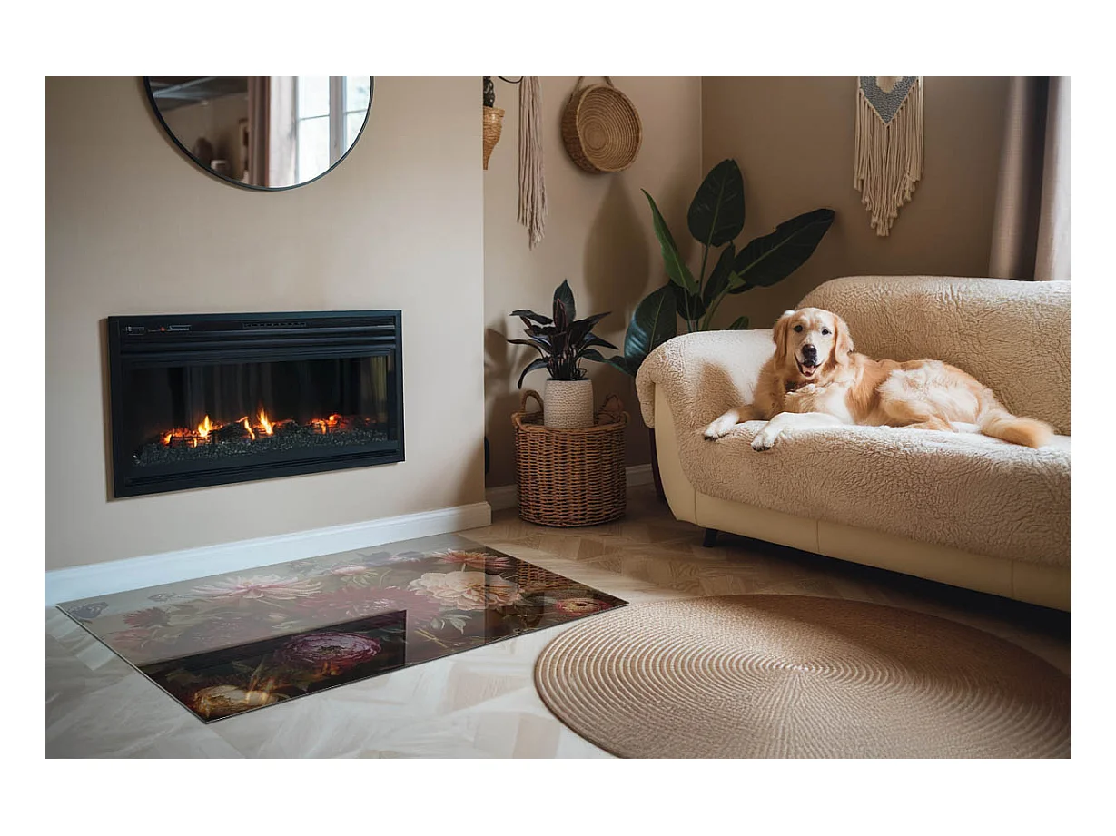 Glasplatte zum Schutz vor Funkenflug, Kaminauflage - Rechteck - 120x80 - Blumenstrauß im Detail