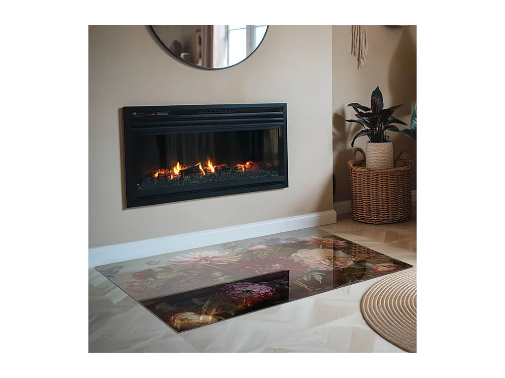 Glasplatte zum Schutz vor Funkenflug, Kaminauflage - Rechteck - 120x80 - Blumenstrauß im Detail