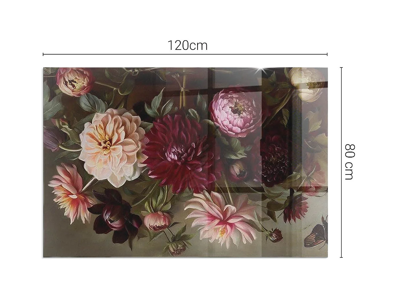 Glasplatte zum Schutz vor Funkenflug, Kaminauflage - Rechteck - 120x80 - Blumenstrauß im Detail