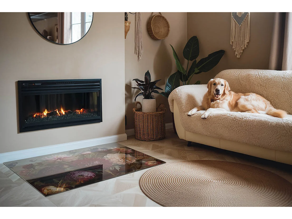 Glasplatte zum Schutz vor Funkenflug, Kaminauflage - Rechteck - 120x80 - Blumenstrauß im Detail