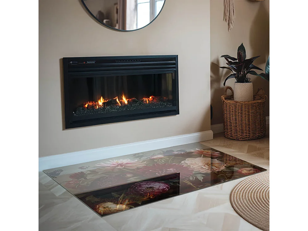 Glasplatte zum Schutz vor Funkenflug, Kaminauflage - Rechteck - 120x80 - Blumenstrauß im Detail