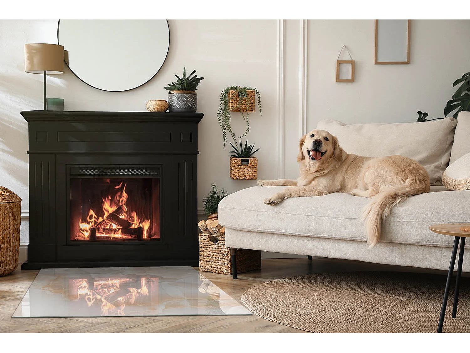 Glasplatte zum Schutz vor Funkenflug, Kaminauflage - Rechteck - 100x70 - Natursteinmuster