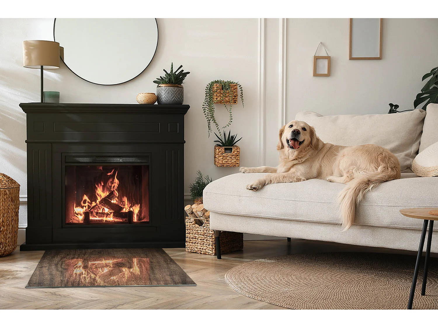 Glasplatte zum Schutz vor Funkenflug, Kaminauflage - Rechteck - 80x60 - Betontextur mit Wirkung