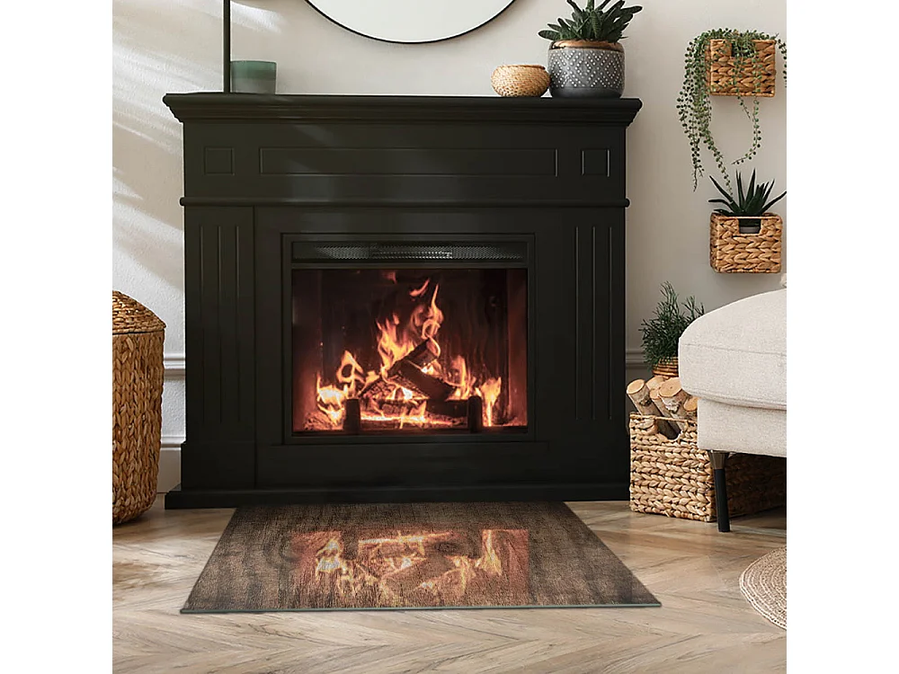 Glasplatte zum Schutz vor Funkenflug, Kaminauflage - Rechteck - 80x60 - Betontextur mit Wirkung