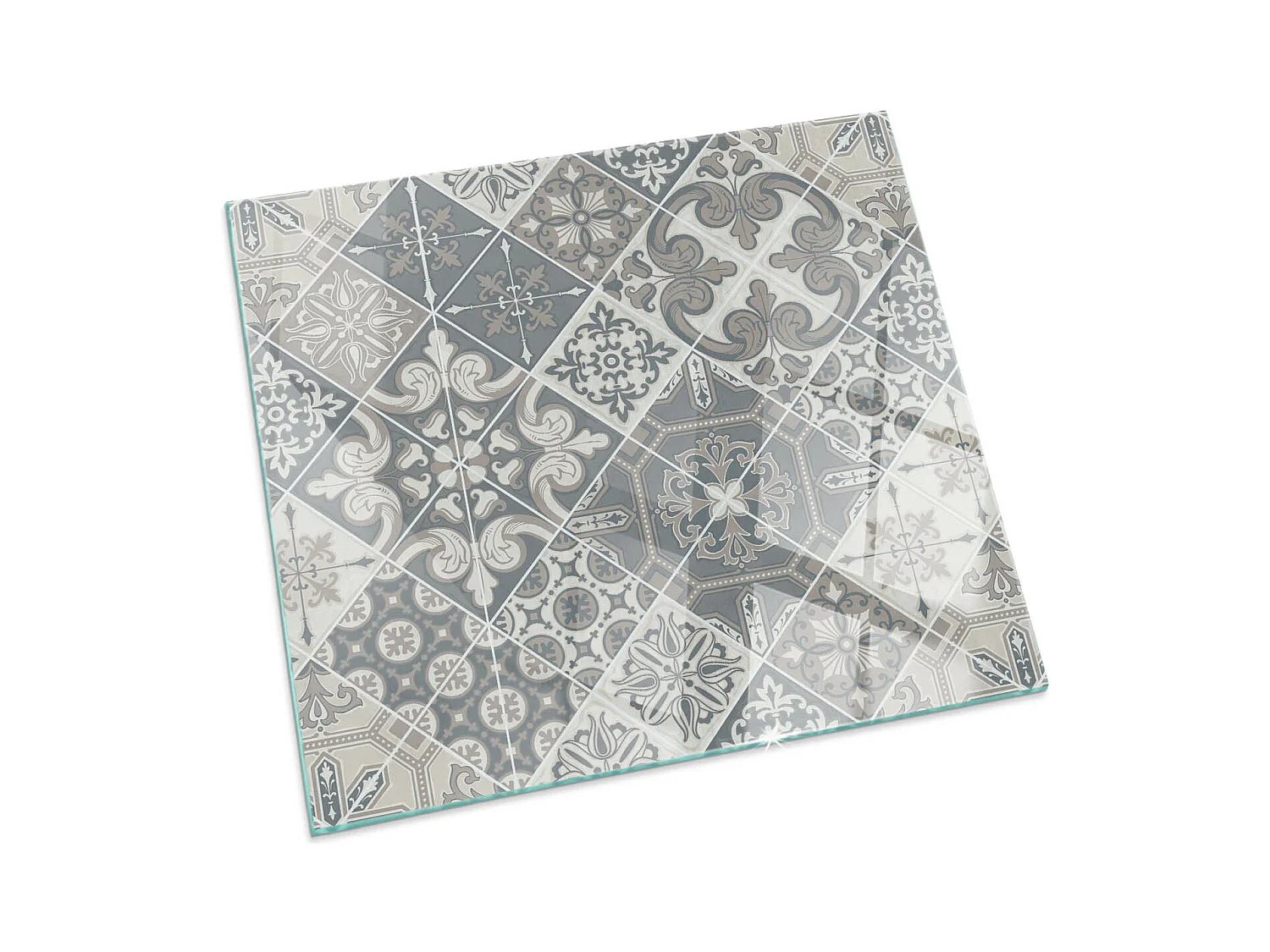 Glasplatte zum Schutz vor Funkenflug, Kaminauflage - Quadrat - 60x60 - Dekoratives Mosaikmuster