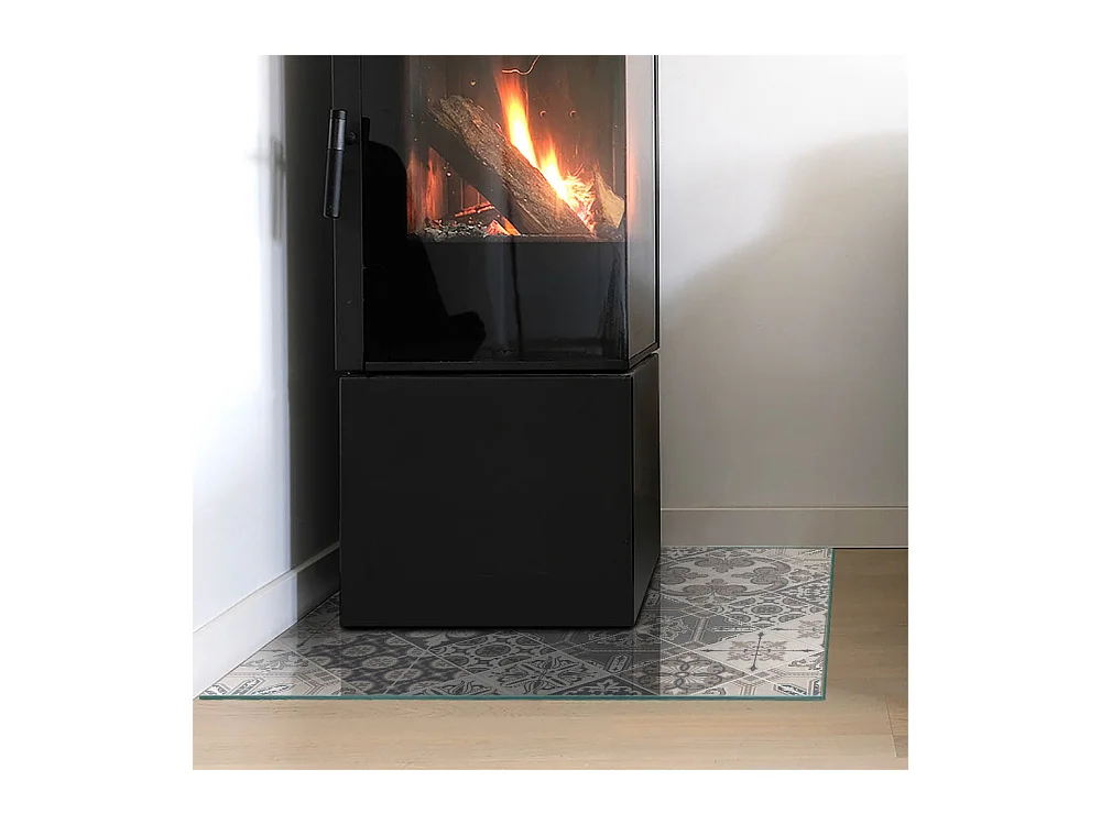 Glasplatte zum Schutz vor Funkenflug, Kaminauflage - Quadrat - 60x60 - Dekoratives Mosaikmuster