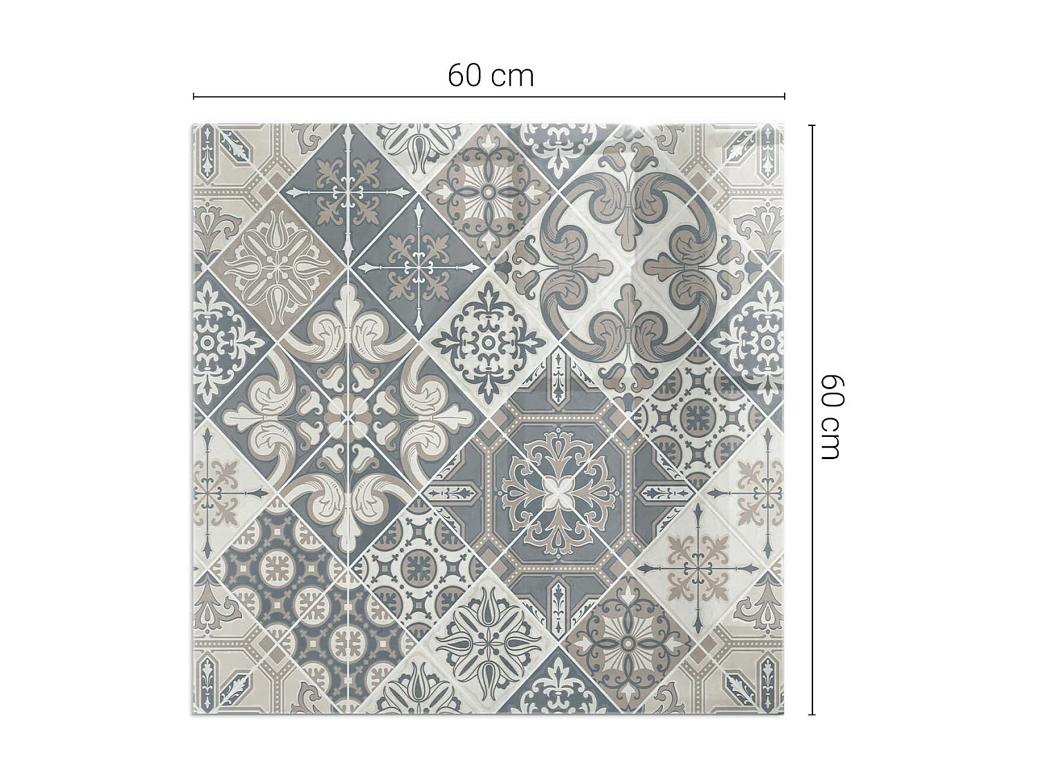 Plaque de sol en verre pour poêle - Carré - 60x60 - Modèle de mosaïque décorative