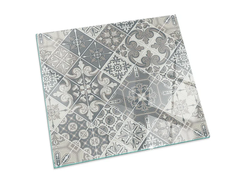 Glasplatte zum Schutz vor Funkenflug, Kaminauflage - Quadrat - 60x60 - Dekoratives Mosaikmuster