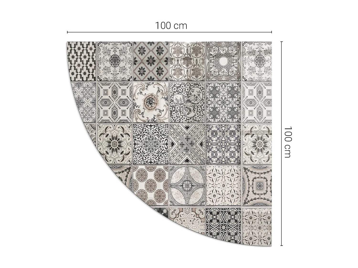 Glasplatte zum Schutz vor Funkenflug, Kaminauflage - Ein Viertel - 1/4 100x100 - Dekorative Fliesenmuster