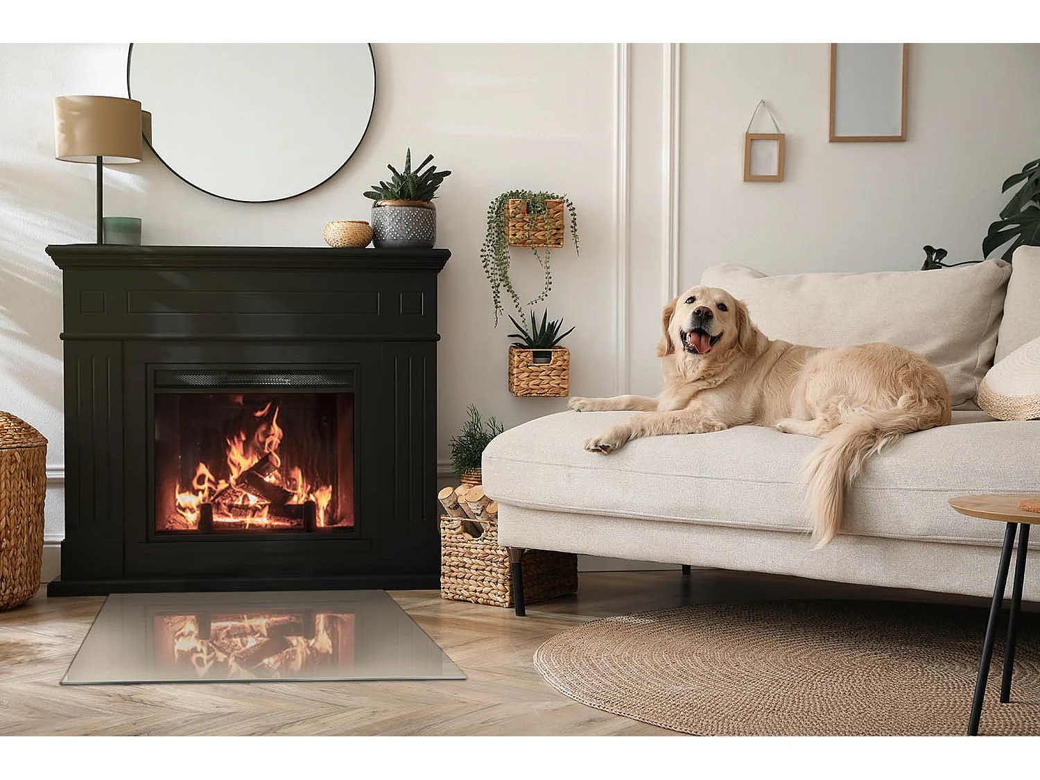 Glasplatte zum Schutz vor Funkenflug, Kaminauflage - Rechteck - 80x60 - Farbe Grau