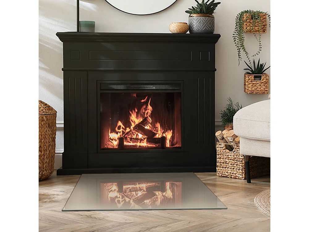 Glasplatte zum Schutz vor Funkenflug, Kaminauflage - Rechteck - 80x60 - Farbe Grau