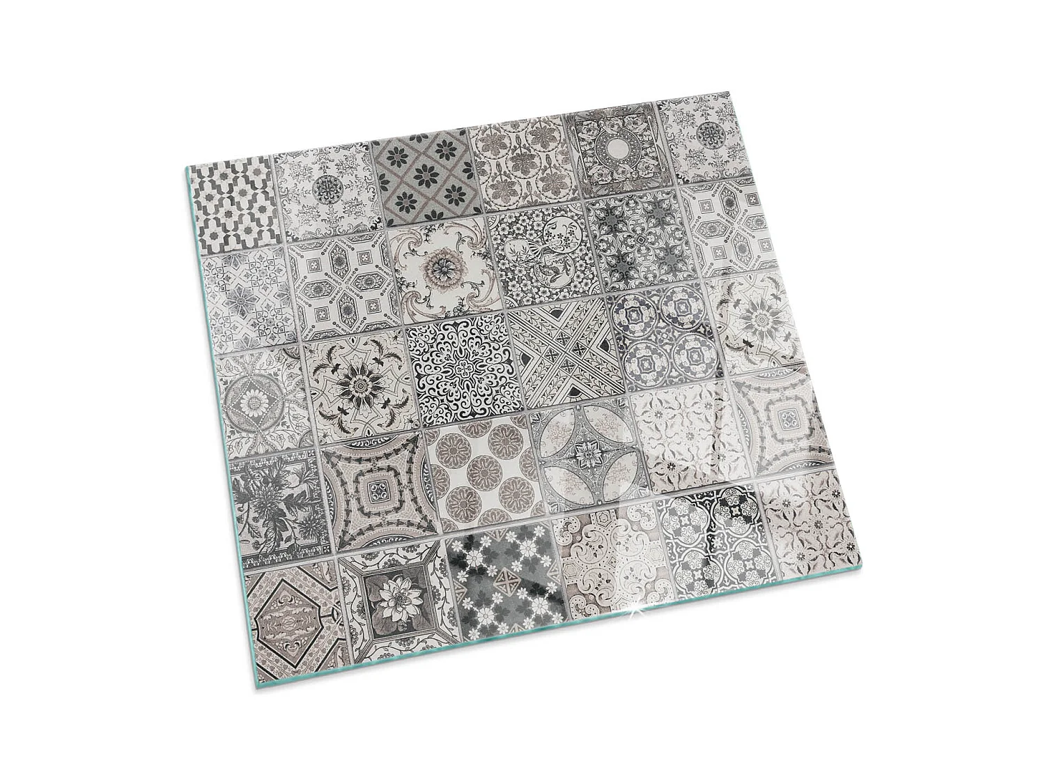 Glasplatte zum Schutz vor Funkenflug, Kaminauflage - Quadrat - 60x60 - Dekorative Fliesenmuster