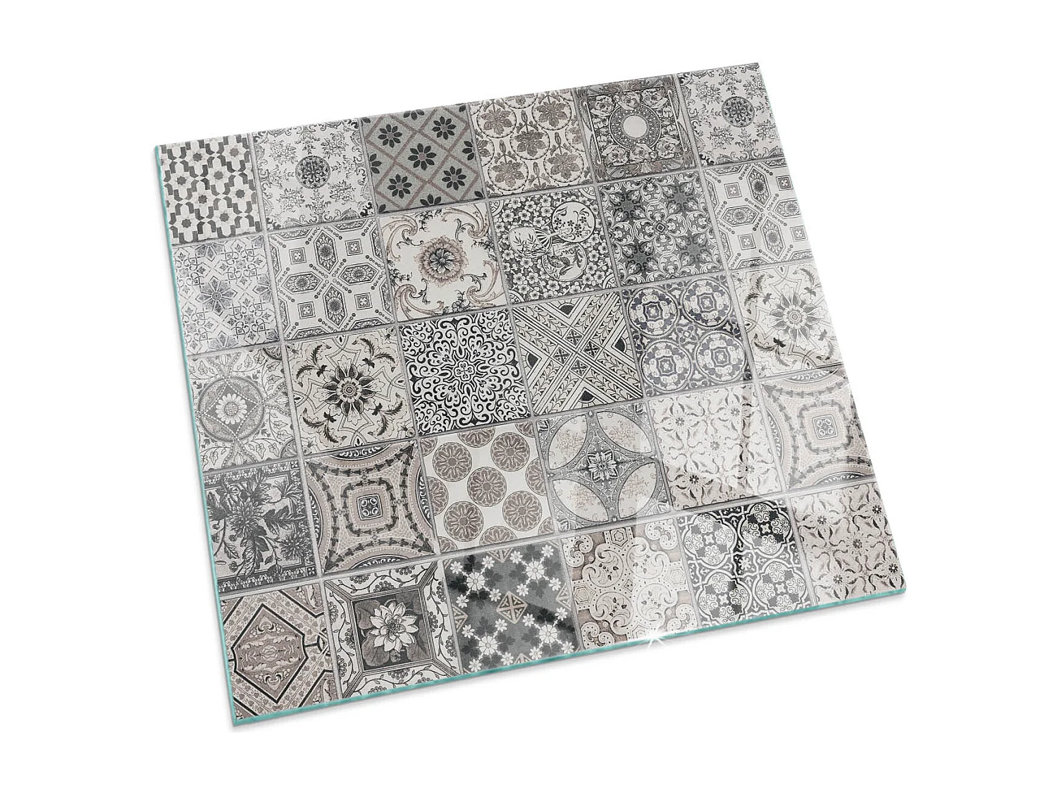 Glasplatte zum Schutz vor Funkenflug, Kaminauflage - Quadrat - 60x60 - Dekorative Fliesenmuster