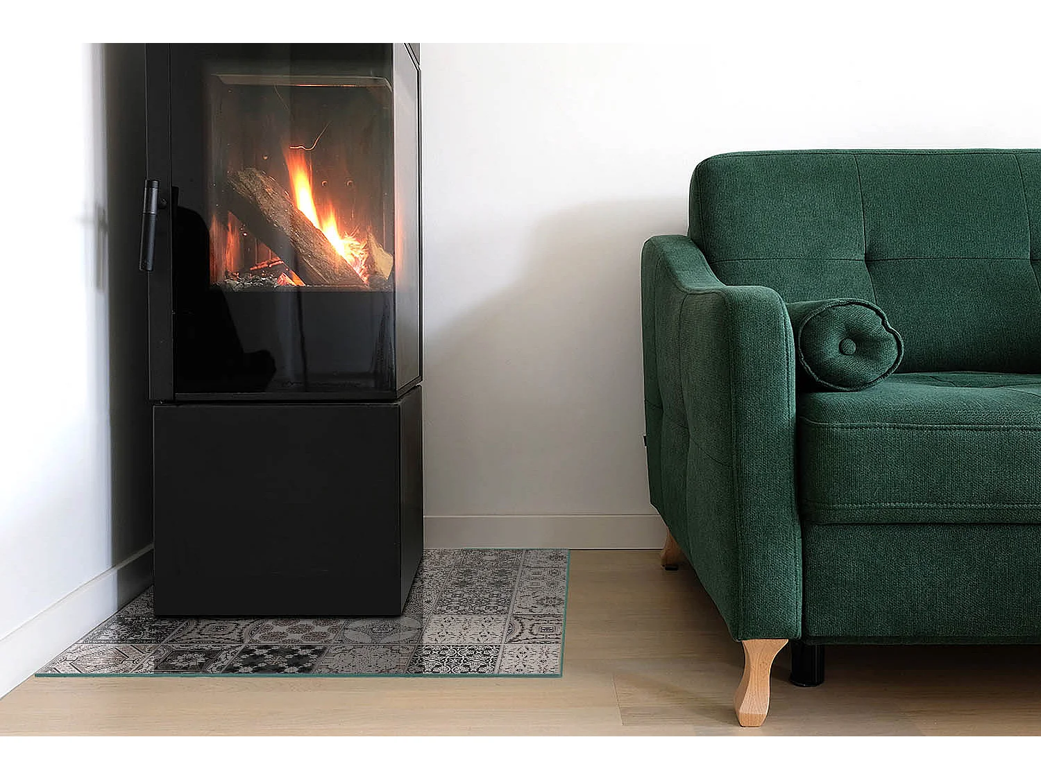 Glasplatte zum Schutz vor Funkenflug, Kaminauflage - Quadrat - 60x60 - Dekorative Fliesenmuster