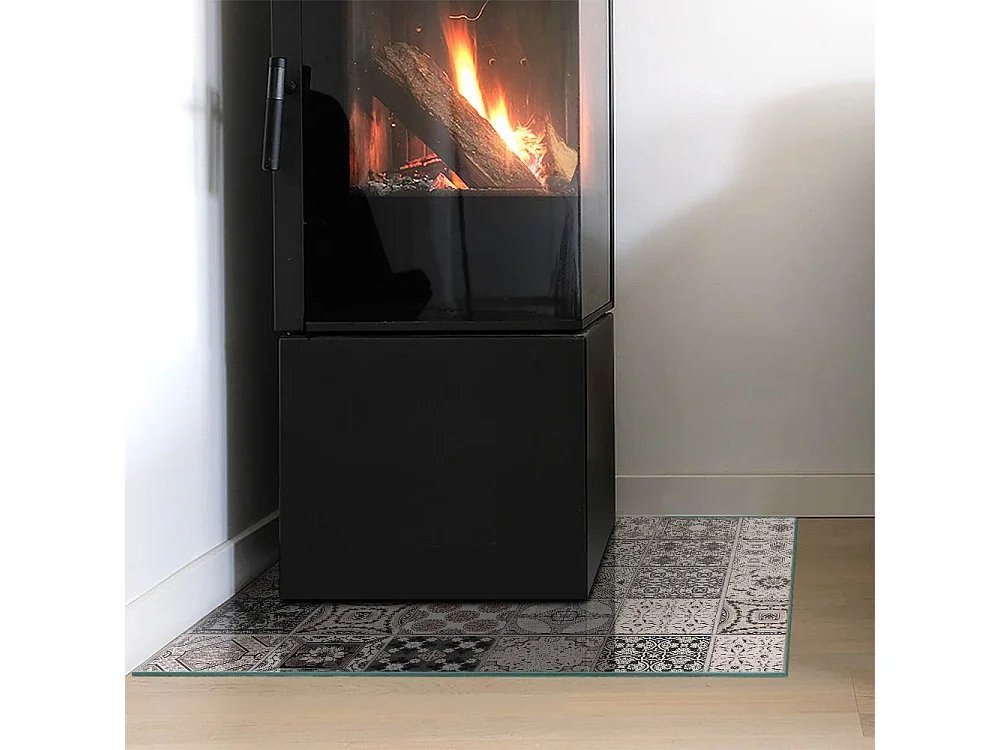 Glasplatte zum Schutz vor Funkenflug, Kaminauflage - Quadrat - 60x60 - Dekorative Fliesenmuster