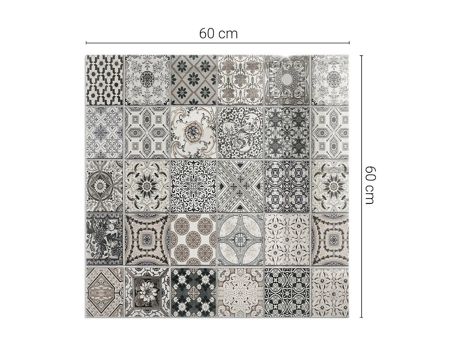 Glasplatte zum Schutz vor Funkenflug, Kaminauflage - Quadrat - 60x60 - Dekorative Fliesenmuster