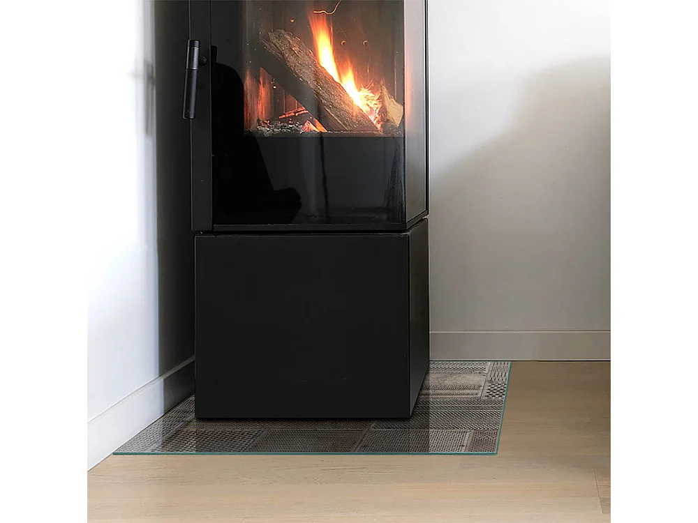 Glasplatte zum Schutz vor Funkenflug, Kaminauflage - Quadrat - 50x50 - Muster aus perforiertem Blech