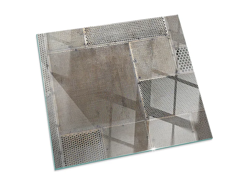 Glasplatte zum Schutz vor Funkenflug, Kaminauflage - Quadrat - 50x50 - Muster aus perforiertem Blech