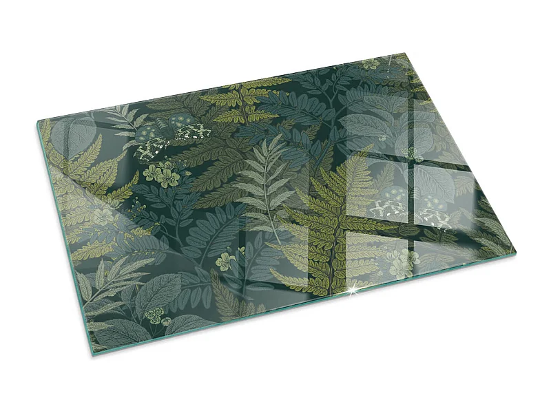 Glasplatte zum Schutz vor Funkenflug, Kaminauflage - Rechteck - 100x70 - Pflanzenmotive mit Schmetterlingen
