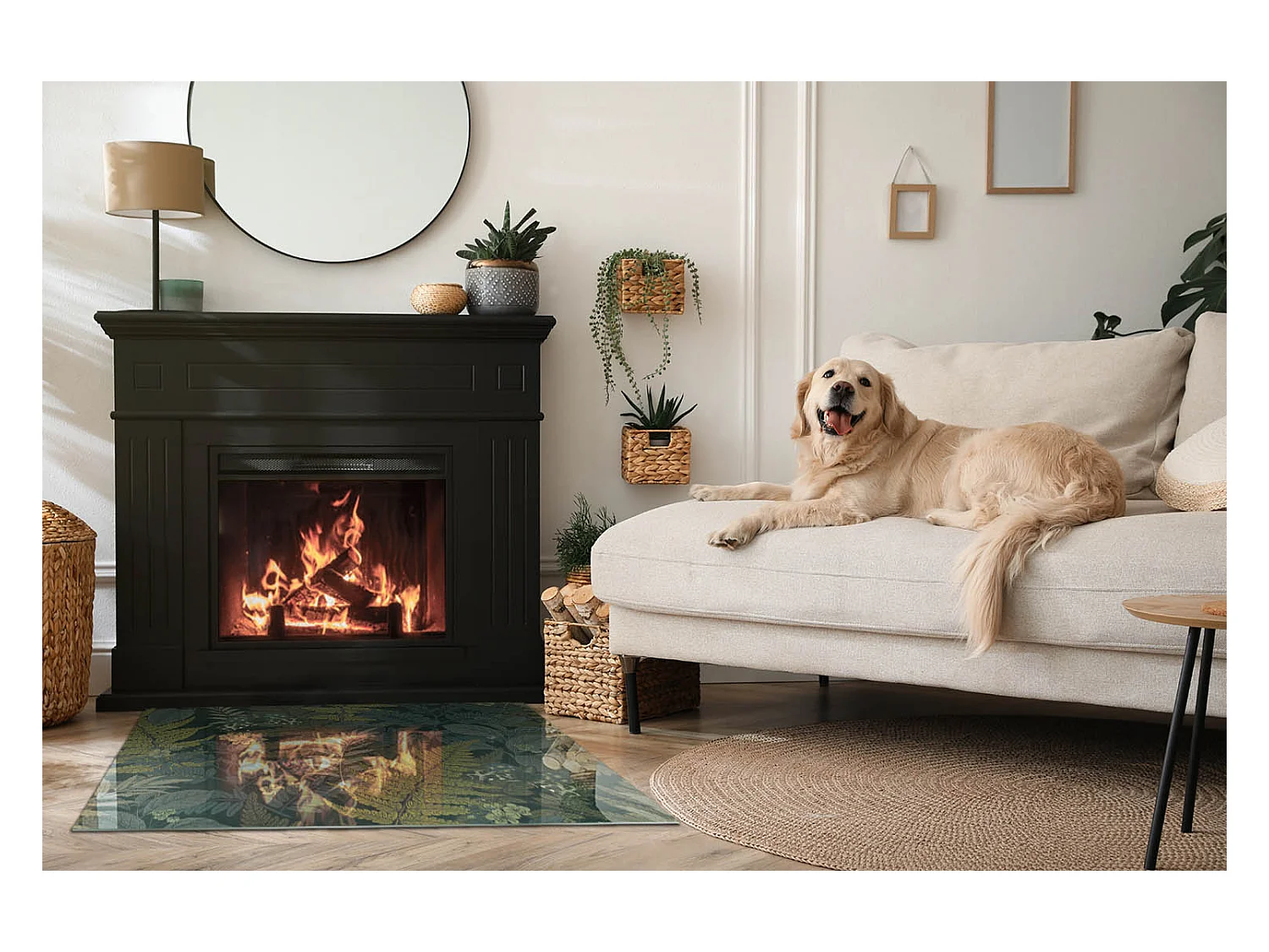 Plaque de sol en verre pour poêle - Rectangle - 100x70 - Motifs végétaux avec papillons