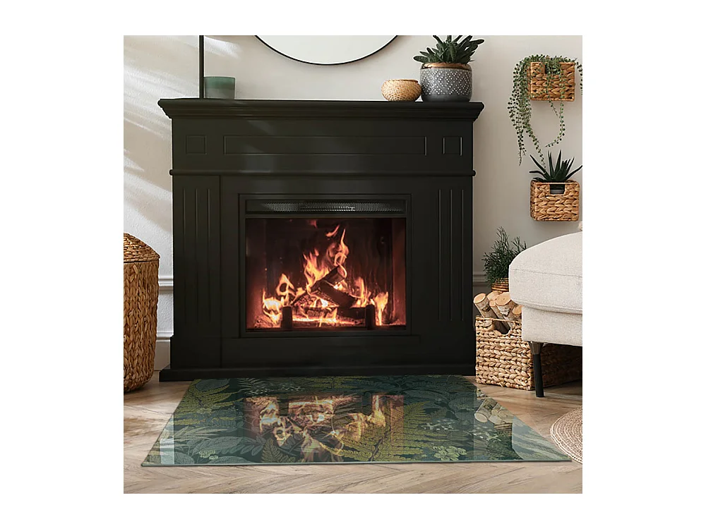 Plaque de sol en verre pour poêle - Rectangle - 100x70 - Motifs végétaux avec papillons