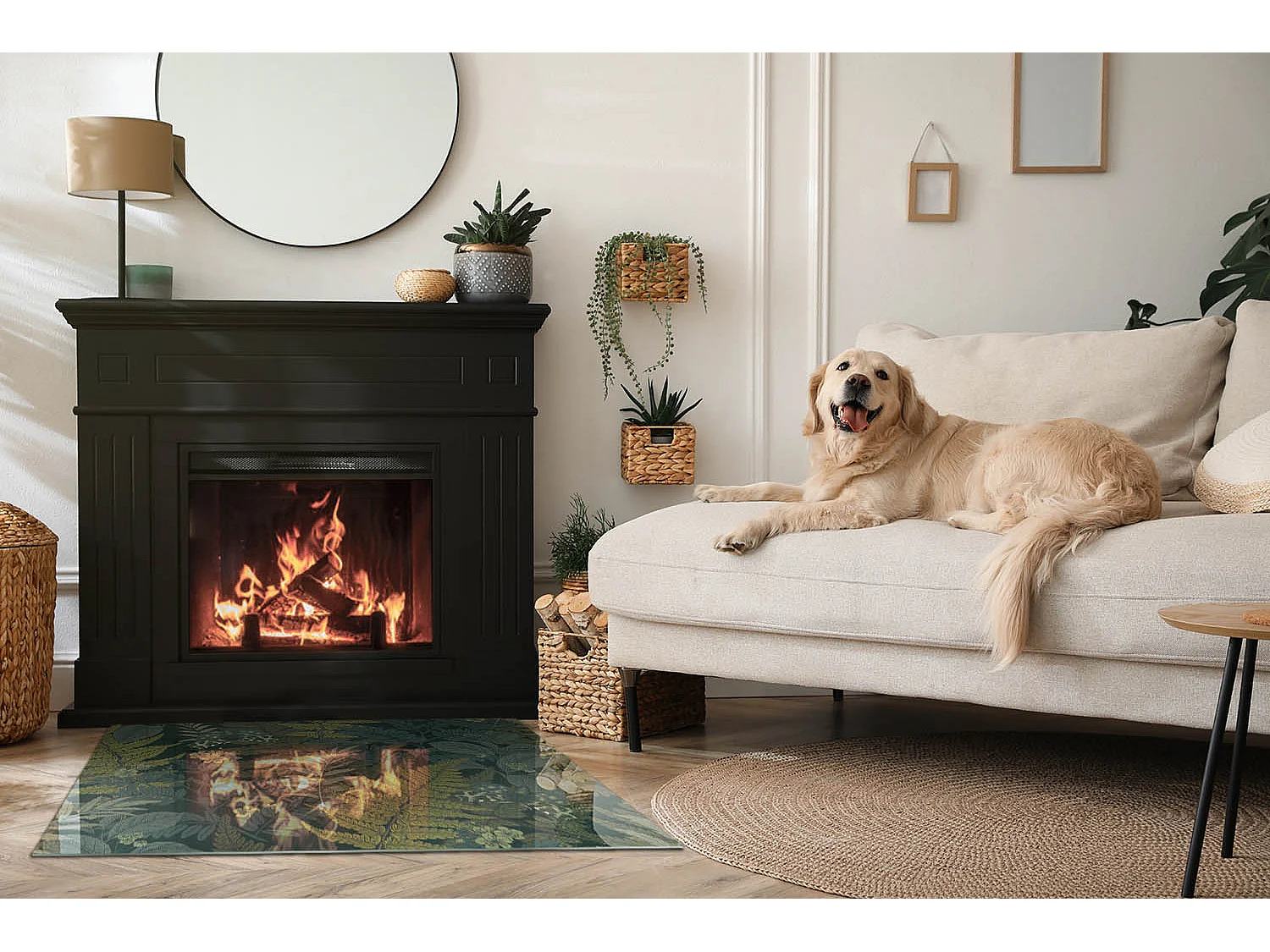 Glasplatte zum Schutz vor Funkenflug, Kaminauflage - Rechteck - 100x70 - Pflanzenmotive mit Schmetterlingen